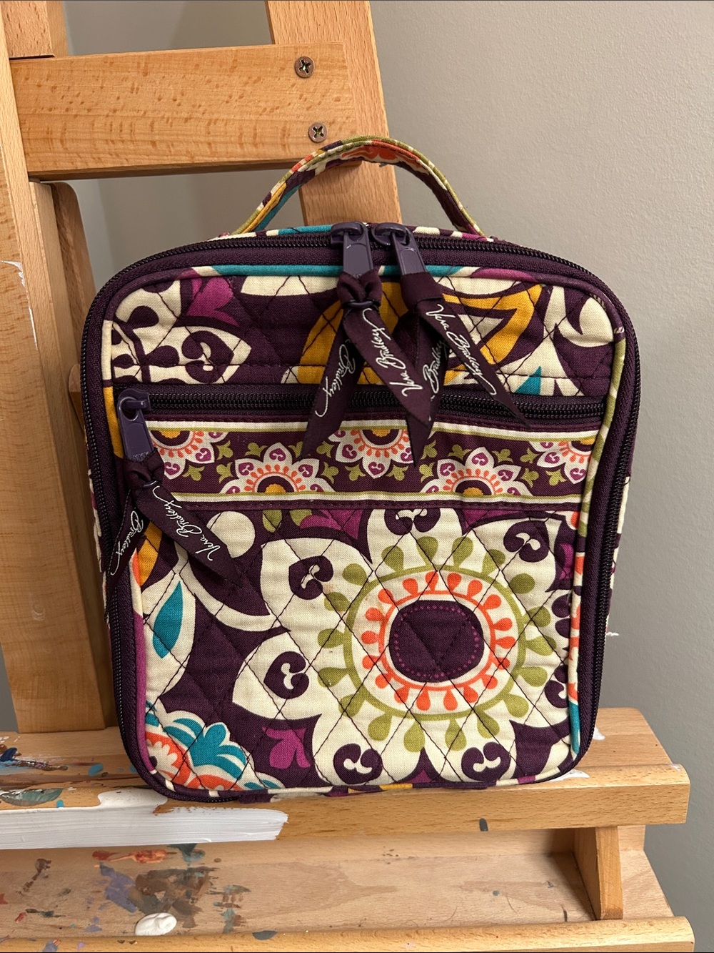 Vera Bradley Purple Patterned Quilted Lunch Bag in Plum Crazy